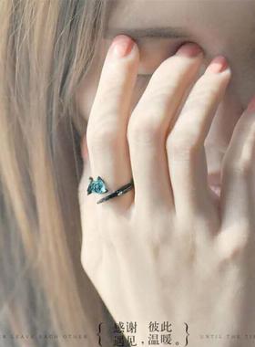 镀s925纯银黑色戒指女简约时尚