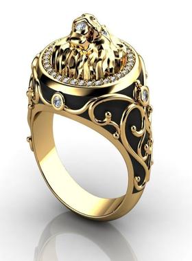 臻荣wish爆款满钻锆石狮子戒指