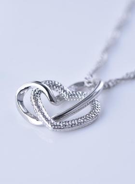 wish热卖磨沙双心吊坠项链锁骨