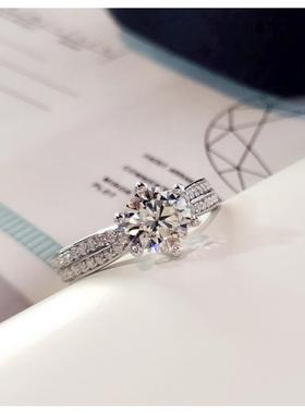 星光皇后六爪排钻戒指女镀s925银