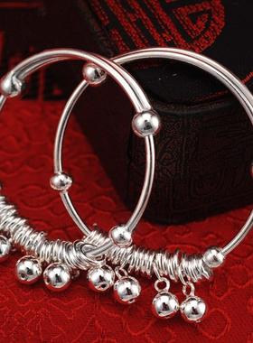 宝宝银镯子镀s925纯银风铃铛手镯