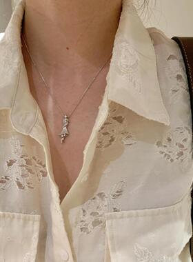 中古风银色拉丝裙子吊坠项链个性