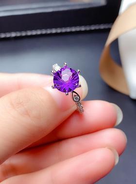 爆款紫水晶烟花切仿莫桑钻戒指pt