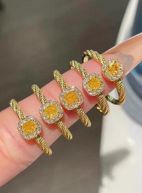 小红书爆款小方糖戒指镀黄金镶嵌