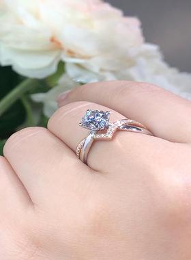 新款创意网红V型皇冠戒指镀pt950