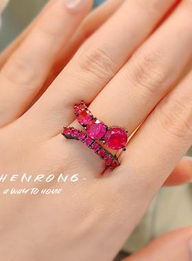 创意个性爪镶红刚玉彩钻环形交互
