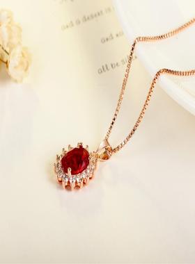欧美王妃婚礼红宝石吊坠项链女