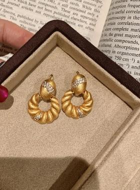 新中式国风古董珠宝麻花镶钻耳环