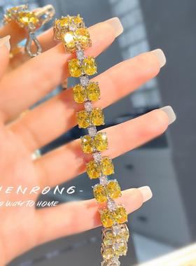 轻奢满钻黄锆石手链女欧美奢华