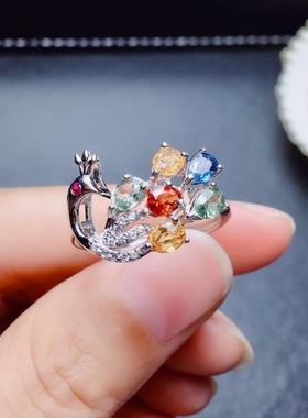 新款创意货源彩宝孔雀戒指镶嵌仿