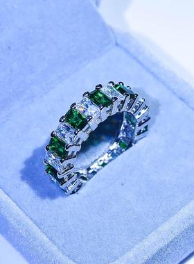 祖母绿切割钻戒莫桑石食指排钻