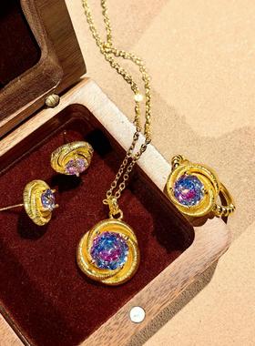 复古拉丝八角玫瑰切帕拉伊巴项链