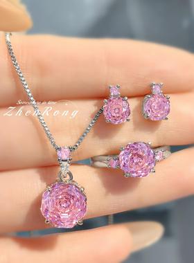 八角千禧玫瑰切炫彩项链吊坠镶嵌