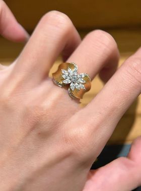 法式轻奢复古拉丝工艺蝴蝶戒指