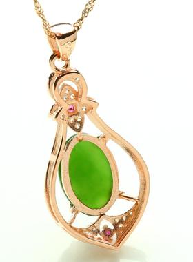 银镀玫瑰金镶嵌合成玉石碧玉吊坠