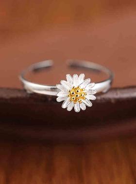 臻荣白铜镀银戒指尾戒女小雏菊