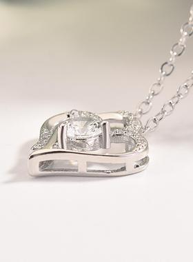 亚马逊白金双心吊坠项链锁骨优雅