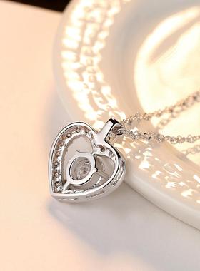 镀s925纯银项链爱心形吊坠微镶