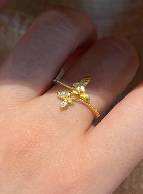 法式复古超仙设计蝴蝶藤蔓戒指