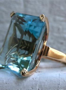 臻荣wish新款镶嵌托帕石海蓝色