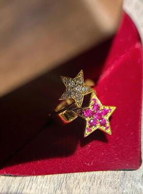 轻奢高级中古繁星点点戒指法式