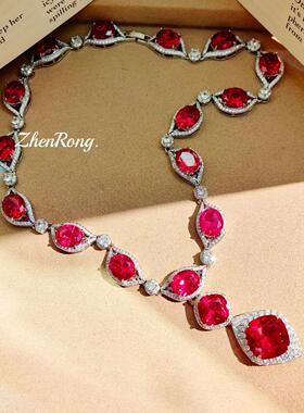 打灯变色鸽血红刚玉项链时尚轻奢