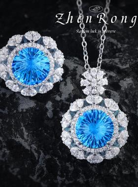 新款高级感黄钻戒指吊坠套装火彩