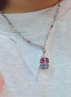 复古泰银克克十字炫彩礼物盒吊坠