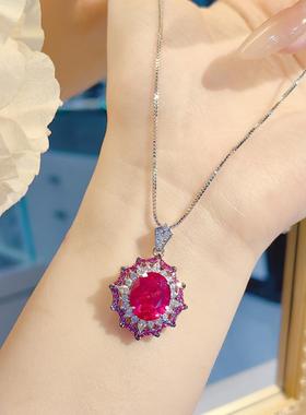 打灯变色红刚玉套装高碳钻戒指