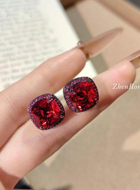 欧美暗黑系鸽血红红刚玉套装个性