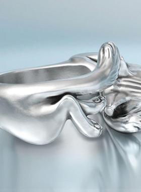 臻荣wish新款小猫咪开口戒指欧美