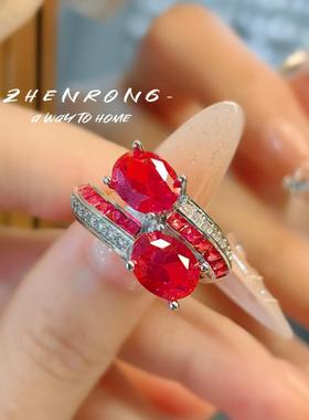 法式复古ins双生石红刚玉戒指