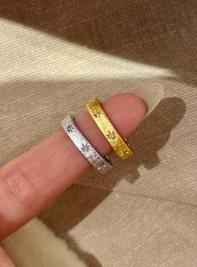 Vintage中古手工拉丝镶钻八芒星