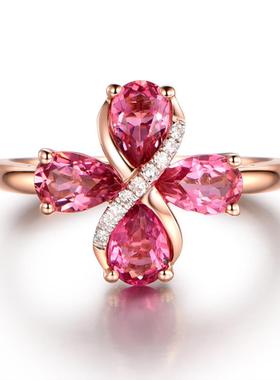 银戒指女日韩版水滴红宝石镀