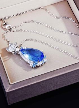 欧美新款水滴天空蓝托帕石项链女