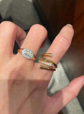 vintage中古风滚珠边镶钻排戒ins