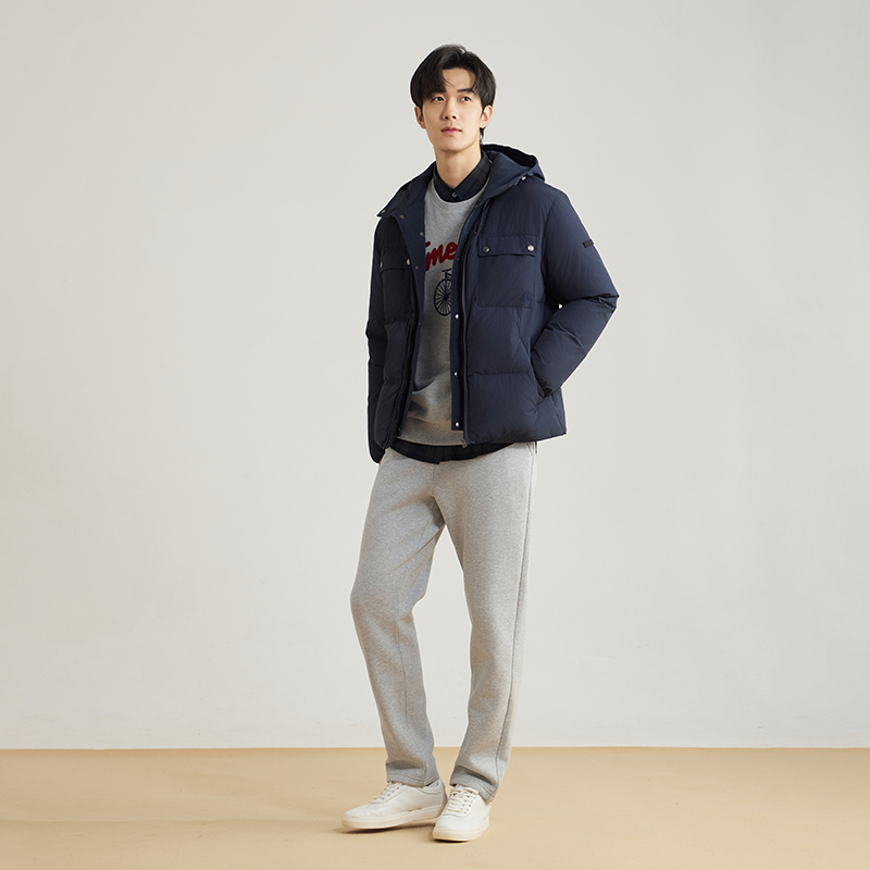 90%鹅绒 BEANPOLE滨波 男士休闲优雅可脱卸帽撞色羽绒服 - 图2