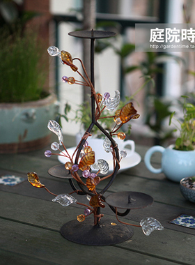 庭院时光欧式宫廷渐变色玻璃郁金香花朵烛台香薰桌面装饰摆件包邮