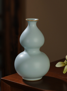 青澹汝窑葫芦摆件景德镇陶瓷花瓶