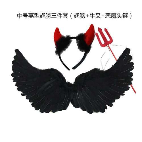 天使翅膀 成人儿童表演羽毛燕形黑色恶魔lolita新娘花童翅膀道具 - 图3