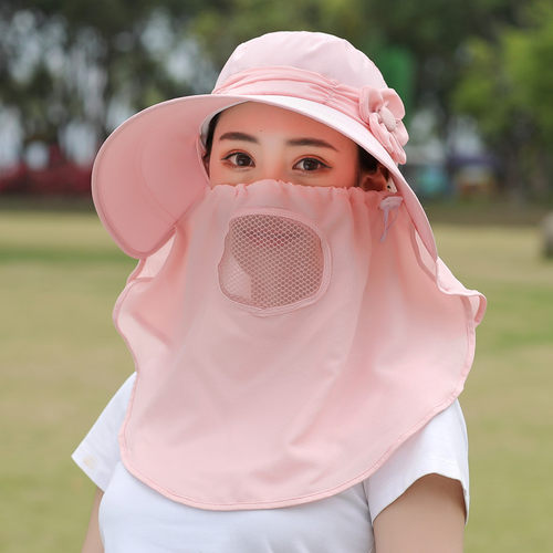 大檐遮阳帽女夏季防晒遮脸采茶帽子透气薄款凉帽户外骑车太阳帽潮 - 图0