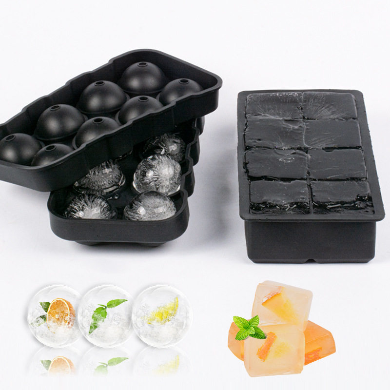 食品级硅胶冰块模具威士忌大方形冰块盒带盖制冰格鸡尾酒冰球模型
