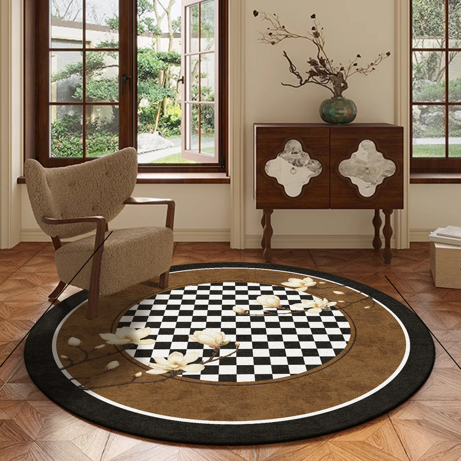 转椅地垫复古民族风高级感沙发茶几垫轻奢圆形衣帽间耐脏客厅地毯,淘宝优惠券,粉丝福利购,淘宝优惠卷