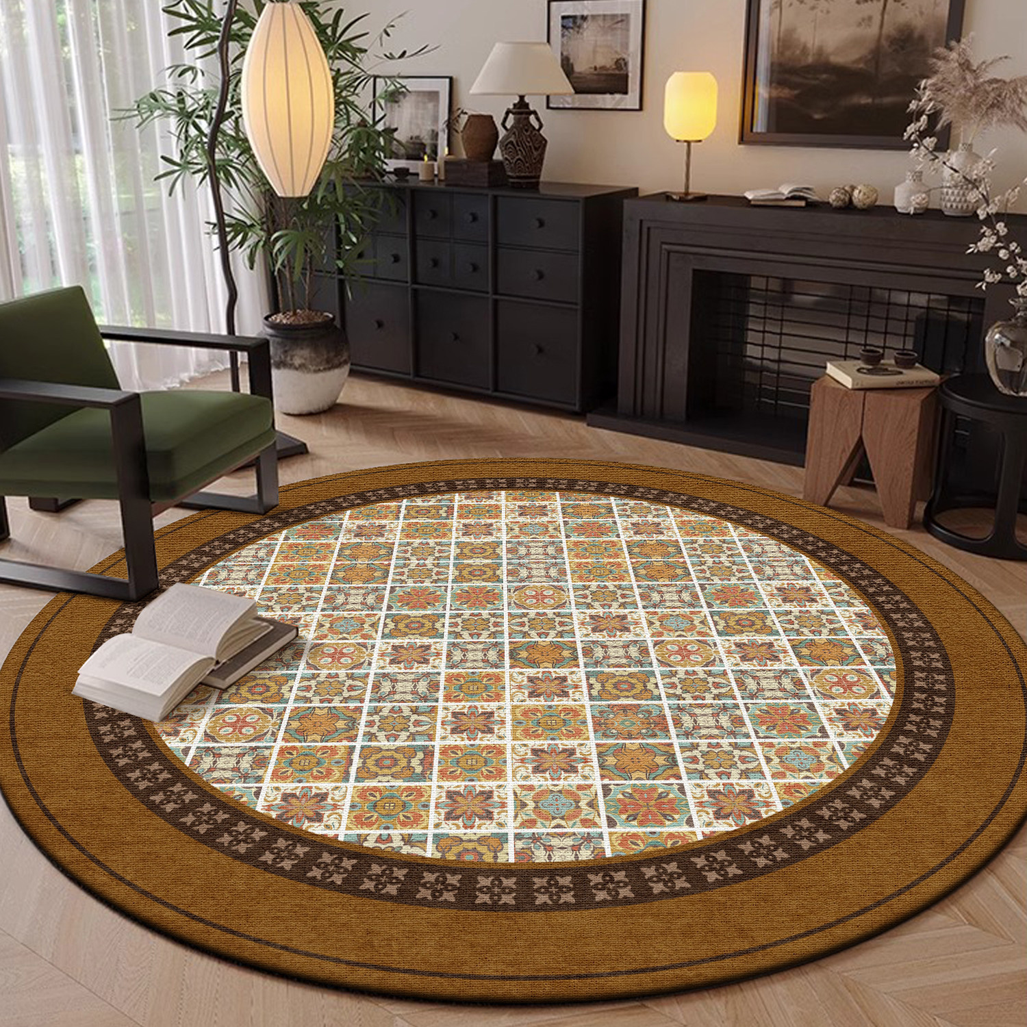 转椅地垫复古民族风高级感沙发茶几垫轻奢圆形衣帽间耐脏客厅地毯,淘宝优惠券,粉丝福利购,淘宝优惠卷
