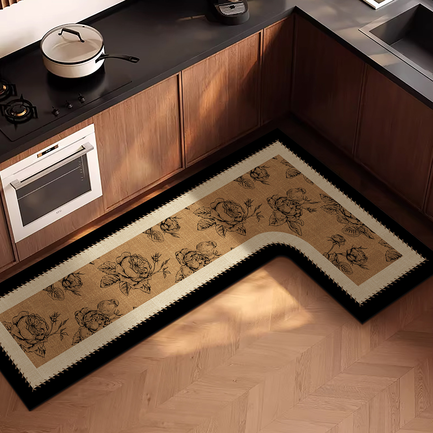 中古风厨房地垫防滑防油可擦免洗耐脏地毯L型定制硅藻泥吸水脚垫,淘宝优惠券,粉丝福利购,淘宝优惠卷