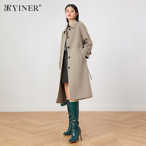 YINER音儿专选女装冬季澳洲纯羊毛双面呢毛呢大翻领时尚大衣