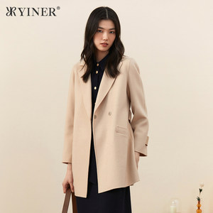 iYINER音儿女装冬季西装领外套纯羊毛双面呢大衣