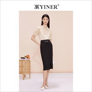 YINER音儿专选女装夏季百搭新中式包臀前开衩半身裙