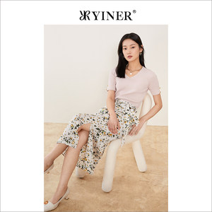 YINER音儿专选女装夏季碎花印花微衩半身裙