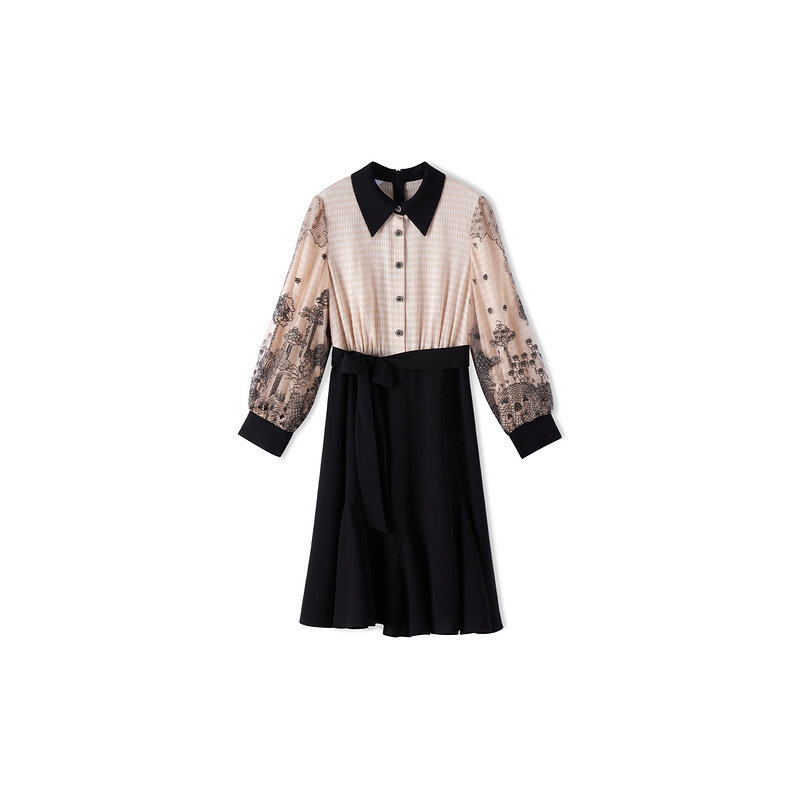 YINER音儿专选秋季女装刺绣印花长袖收腰气质polo衬衫连衣裙,淘宝优惠券,粉丝福利购,淘宝优惠卷